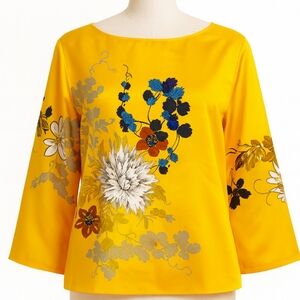Soft Surroundings Yellow Floral Blouse Small